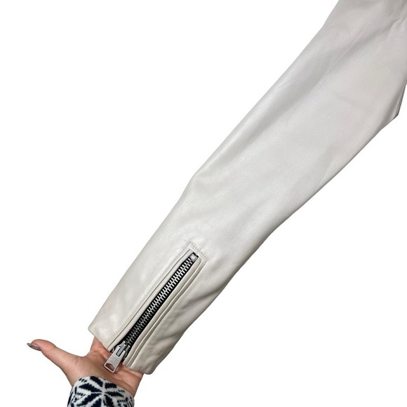 ALL SAINTS Anderson Sheepskin Leather Zip Front Biker Jacket White Size Small - Picture 3 of 16